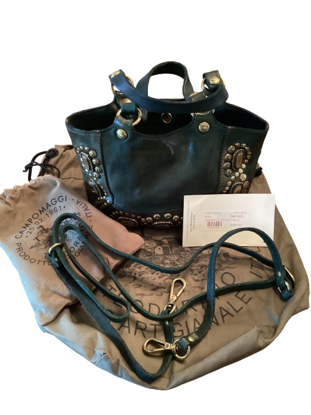 Campomaggi mini green leather two way bag